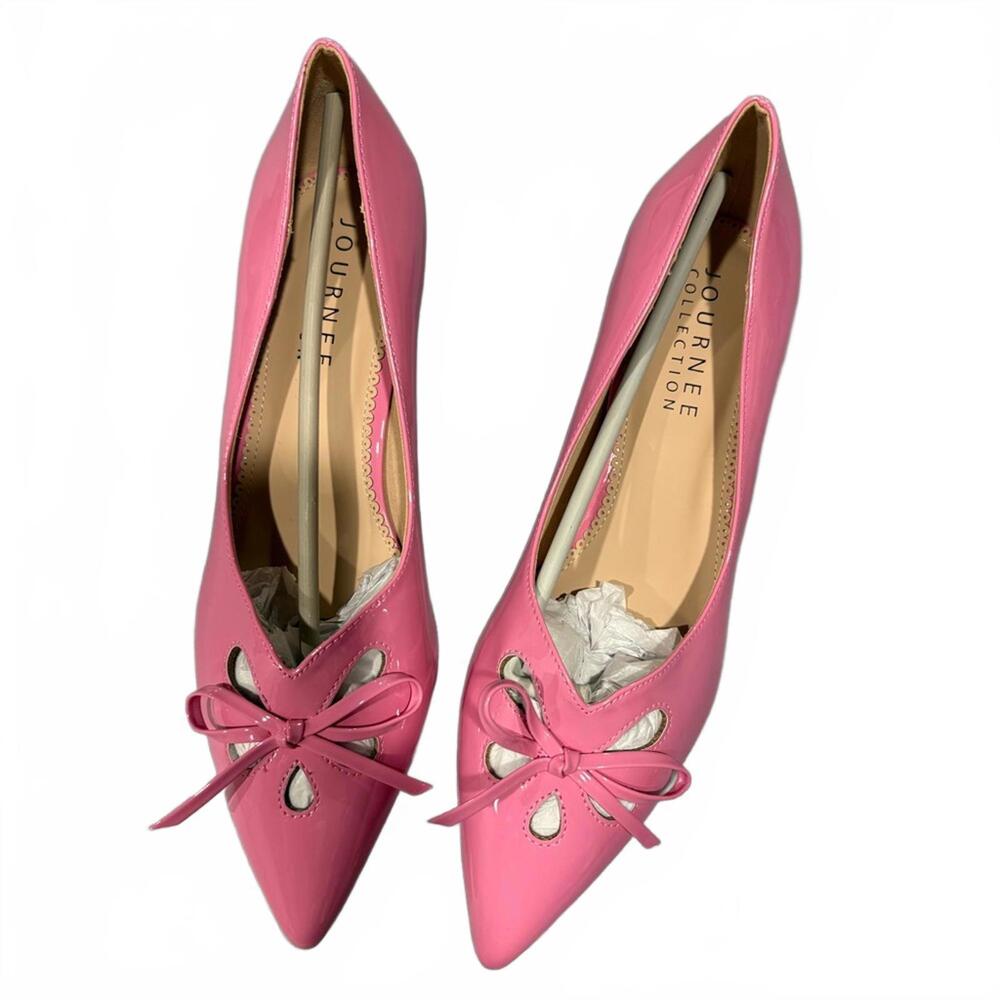 Journee Collection Pink Pointed Toe Bow Flats